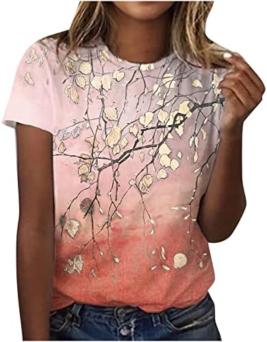 Есенно Лятна Блуза, Тениска за Жени С Къс Ръкав 2023 Памук Кръгла Деколте Лодка Графичен Принт на Цветя Обяд