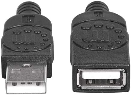 Спецификацията за USB-кабел за устройства MANHATTAN 6 фута, мъжки / женски, Черно (338653)