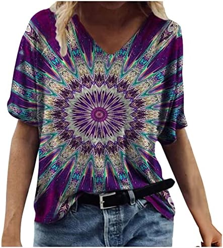Тениска в стил Киберпънк За Момичета, Памучен Тениска с Къс Ръкав, през Цялата Силует, V-Образно Деколте, Цветен