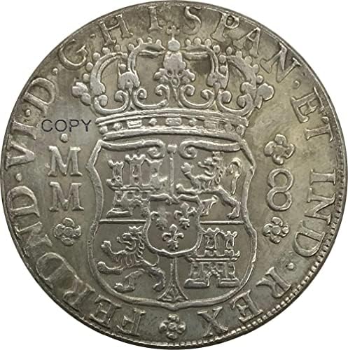 1756 Мексико 8 ММ Реала - Колекционерска стойност От Мельхиорового сребро Фернандо VI, Покрити с Мельхиором
