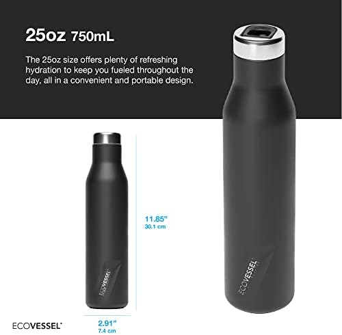 Бутилка за вода EcoVessel ASPEN от неръждаема стомана с изолиран капак, метална бутилка за вода с гумена нескользящим