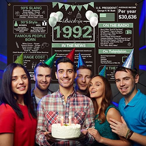 Украса за парти в чест на 31-ви рожден ден Crenics, Ретро Банер на рожден Ден на 1992 г., Черно-зелен 31-годишният