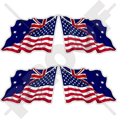 САЩ Съединените Щати и АВСТРАЛИЯ Американско-австралийски който да се вее флаг 2 (50 mm) Винилови Стикери, стикери