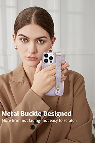 ZVE Безжичен калъф за iPhone 14 Pro Max със стойка, модел Крокодилска кожа и Модерен Кожен калъф със стойка
