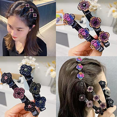 Плетени Фиби за коса с искрящи Кристални камъни, Шнола с четири листа Детелина, Двупластова Шнола във формата