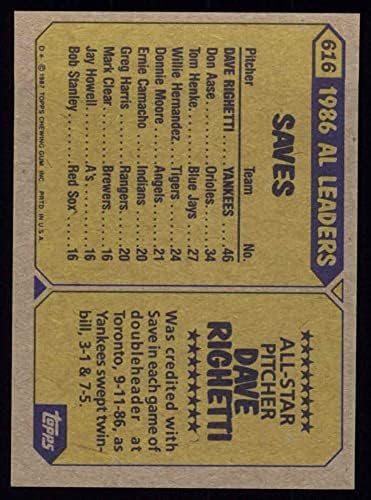 1987 Най-добър играч № 616 All-Star Дейв Ригетти Ню Йорк Янкис (бейзболна картичка) NM / MT йорк Янкис