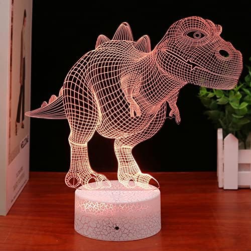 Лека нощ с Динозавром AGWIM за деца, 3D Иллюзионный лампа с Динозаври, 16 Цвята, Настолни лампи за спалня с