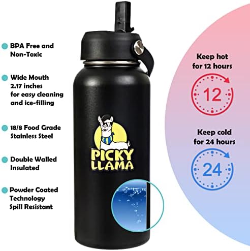 Спортна бутилка за вода PICKY LLAMA - 32 грама, 2 Капачки (соломинка и чучур), дръжка от паракорда, Запечатани,