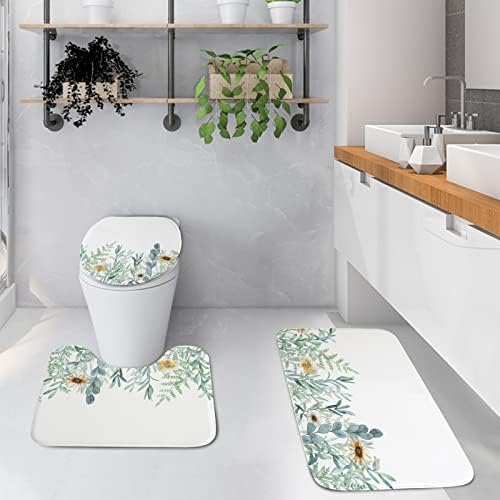 Комплекти за баня от 4 бр. със Завеса за душ и подови изтривалки на разположение, Пролетно Завеса за душ HUXMEYSON
