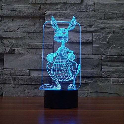 3D Кенгуру Животно нощна светлина Сензорен Прекъсвач Декор Маса Настолна Оптична Илюзия Лампи 7 Цвята Променя