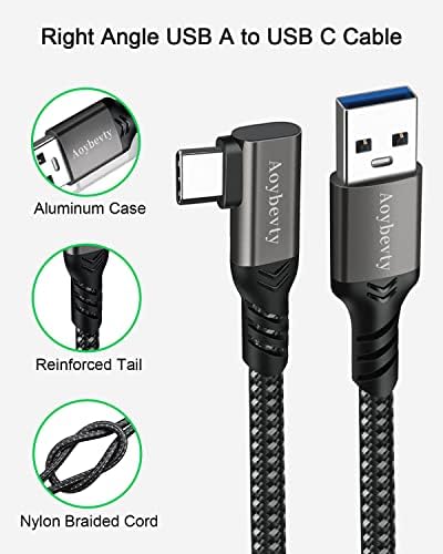 Aoybevty Правоъгълен кабел USB A-C USB 3,3 фута, скорост на трансфер на данни до 10 Gb/с и кабел за бързо зареждане