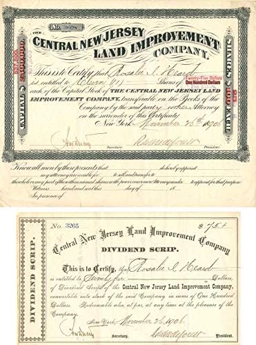 Central New Jersey Land Improvement Co. - Сертификат за двойката на добитъка