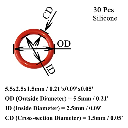 Ofowin [30 бр] Силиконови Уплътнителни Пръстени Червен Цвят с Диаметър 6 мм, с диаметър 3 мм, ширина 1,5 мм,