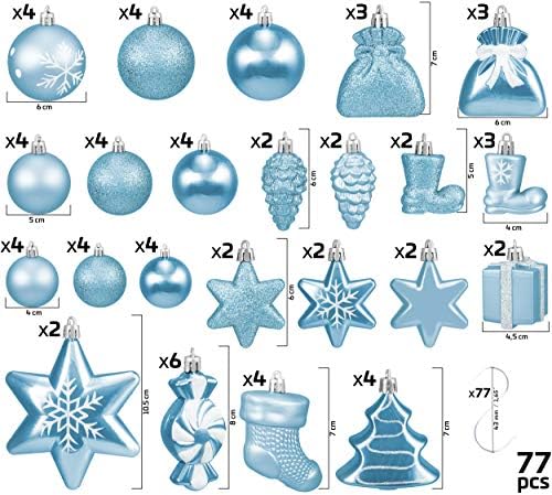 Украса за Коледната елха BRUBAKER от 77 теми - Нечупливи - Светло Синьо /Сребрист