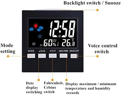 Дебел Цветен LCD Дигитален Будилник Температура Влажност Гласово Управление на Времето за Повторение Нощна Светлина