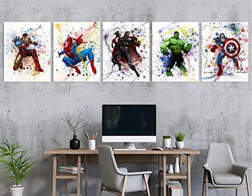 Отмъстителите Супергерои Акварел Плакат, Комикс the Avengers Декор на Стената на Книгата си за Изкуството да