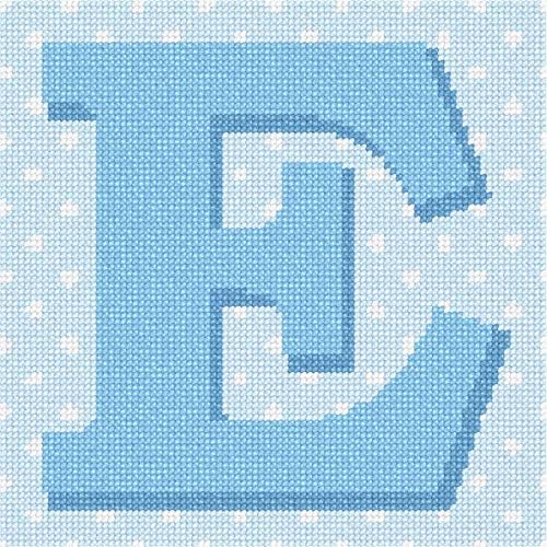 комплект за бродиране pepita: Буквата E грах в син цвят, 7 x 7