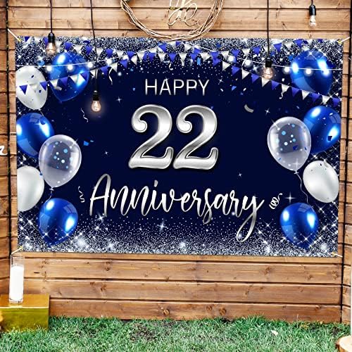 С 27-Мата Годишнина на Фона на Банер Декор Тъмно Синьо - Сребрист Блясък С 27-Годишната Годишнина от Сватбата